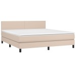 vidaXL Pat cu arcuri, cu saltea și LED cappuccino 180x200 cm piele eco vidaXL Pat cu arcuri, cu saltea și LED cappuccino 180x200 cm piele eco