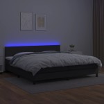 vidaXL Pat cu arcuri, saltea și LED, negru, 200x200cm, piele ecologică