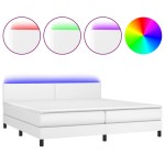 vidaXL Pat cu arcuri, saltea și LED, alb, 200x200 cm, piele ecologică vidaXL Pat cu arcuri, saltea și LED, alb, 200x200 cm, piele ecologică