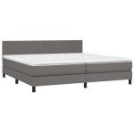 vidaXL Pat cu arcuri, saltea și LED, gri, 200x200 cm, piele ecologică