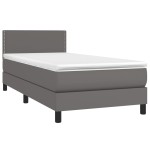 vidaXL Pat cu arcuri, saltea și LED, gri, 90x190 cm, piele ecologică