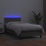 vidaXL Pat cu arcuri, saltea și LED, gri, 90x190 cm, piele ecologică