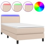 vidaXL Pat cu arcuri, cu saltea și LED cappuccino 90x190 cm, piele eco vidaXL Pat cu arcuri, cu saltea și LED cappuccino 90x190 cm, piele eco
