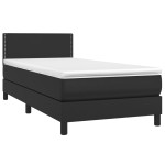 vidaXL Pat cu arcuri, saltea și LED, negru, 90x200 cm, piele ecologică