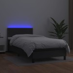 vidaXL Pat cu arcuri, saltea și LED, negru, 90x200 cm, piele ecologică