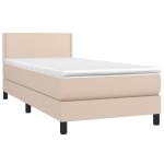 vidaXL Pat cu arcuri, cu saltea și LED, cappuccino 90x200 cm piele eco