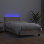 vidaXL Pat cu arcuri, cu saltea și LED, cappuccino 90x200 cm piele eco