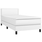 vidaXL Pat cu arcuri, saltea și LED, alb, 100x200 cm, piele ecologică