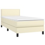 vidaXL Pat cu arcuri, saltea și LED, crem, 100x200 cm, piele ecologică