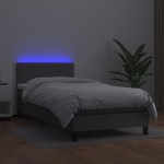 vidaXL Pat cu arcuri, saltea și LED, gri, 100x200 cm, piele ecologică