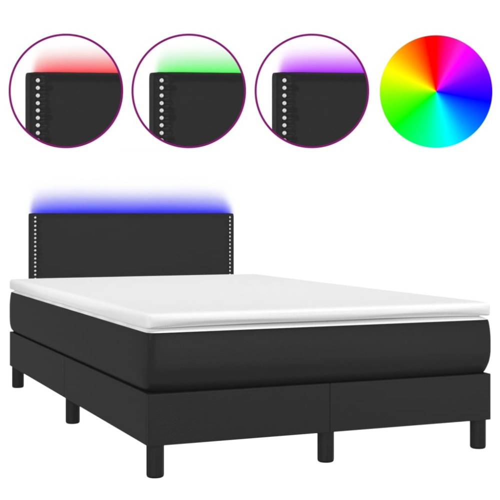 vidaXL Pat cu arcuri, saltea și LED, negru, 120x200cm, piele ecologică