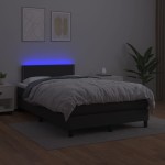 vidaXL Pat cu arcuri, saltea și LED, negru, 120x200cm, piele ecologică