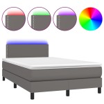vidaXL Pat cu arcuri, saltea și LED, gri, 120x200 cm, piele ecologică