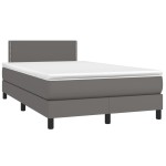 vidaXL Pat cu arcuri, saltea și LED, gri, 120x200 cm, piele ecologică
