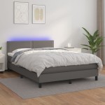 vidaXL Pat cu arcuri, cu saltea & LED, gri, 140x190 cm, piele eco vidaXL Pat cu arcuri, cu saltea & LED, gri, 140x190 cm, piele eco