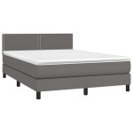 vidaXL Pat cu arcuri, cu saltea & LED, gri, 140x190 cm, piele eco vidaXL Pat cu arcuri, cu saltea & LED, gri, 140x190 cm, piele eco