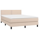 vidaXL Pat cu arcuri, cu saltea și LED cappuccino 140x190 cm piele eco vidaXL Pat cu arcuri, cu saltea și LED cappuccino 140x190 cm piele eco
