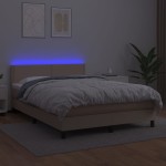 vidaXL Pat cu arcuri, cu saltea și LED cappuccino 140x190 cm piele eco vidaXL Pat cu arcuri, cu saltea și LED cappuccino 140x190 cm piele eco