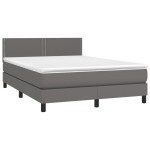 vidaXL Pat cu arcuri, saltea și LED, gri, 140x200 cm, piele eco
