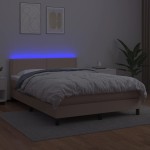 vidaXL Pat cu arcuri, saltea și LED, cappuccino, 140x200cm, piele eco