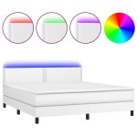vidaXL Pat cu arcuri, saltea și LED, alb, 160x200 cm, piele ecologică