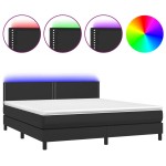 vidaXL Pat cu arcuri, saltea și LED, negru, 180x200cm, piele ecologică vidaXL Pat cu arcuri, saltea și LED, negru, 180x200cm, piele ecologică