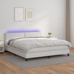 vidaXL Pat cu arcuri, saltea și LED, alb, 180x200 cm, piele ecologică vidaXL Pat cu arcuri, saltea și LED, alb, 180x200 cm, piele ecologică
