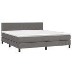 vidaXL Pat cu arcuri, saltea și LED, gri, 180x200 cm, piele ecologică