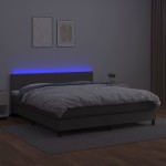 vidaXL Pat cu arcuri, saltea și LED, gri, 180x200 cm, piele ecologică