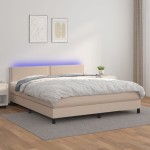 vidaXL Pat cu arcuri, cu saltea și LED cappuccino 180x200 cm piele eco vidaXL Pat cu arcuri, cu saltea și LED cappuccino 180x200 cm piele eco