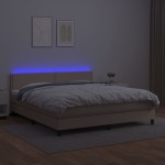 vidaXL Pat cu arcuri, cu saltea și LED cappuccino 180x200 cm piele eco vidaXL Pat cu arcuri, cu saltea și LED cappuccino 180x200 cm piele eco