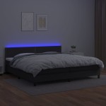 vidaXL Pat cu arcuri, saltea și LED, negru, 200x200cm, piele ecologică