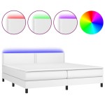 vidaXL Pat cu arcuri, saltea și LED, alb, 200x200 cm, piele ecologică vidaXL Pat cu arcuri, saltea și LED, alb, 200x200 cm, piele ecologică