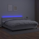 vidaXL Pat cu arcuri, saltea și LED, alb, 200x200 cm, piele ecologică vidaXL Pat cu arcuri, saltea și LED, alb, 200x200 cm, piele ecologică