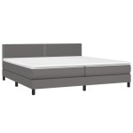 vidaXL Pat cu arcuri, saltea și LED, gri, 200x200 cm, piele ecologică