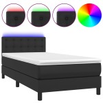 vidaXL Pat cu arcuri, saltea și LED, negru, 90x190 cm, piele ecologică vidaXL Pat cu arcuri, saltea și LED, negru, 90x190 cm, piele ecologică