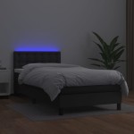 vidaXL Pat cu arcuri, saltea și LED, negru, 90x190 cm, piele ecologică vidaXL Pat cu arcuri, saltea și LED, negru, 90x190 cm, piele ecologică