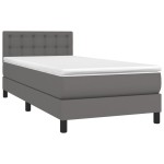 vidaXL Pat cu arcuri, saltea și LED, gri, 90x200 cm, piele ecologică