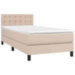 vidaXL Pat cu arcuri, cu saltea și LED, cappuccino 90x200 cm piele eco