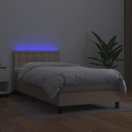 vidaXL Pat cu arcuri, cu saltea și LED, cappuccino 90x200 cm piele eco