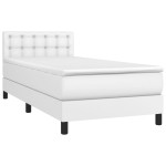 vidaXL Pat cu arcuri, saltea și LED, alb, 100x200 cm, piele ecologică