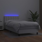 vidaXL Pat cu arcuri, saltea și LED, alb, 100x200 cm, piele ecologică