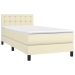 vidaXL Pat cu arcuri, saltea și LED, crem, 100x200 cm, piele ecologică