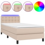 vidaXL Pat cu arcuri, cu saltea și LED cappuccino 100x200 cm piele eco vidaXL Pat cu arcuri, cu saltea și LED cappuccino 100x200 cm piele eco