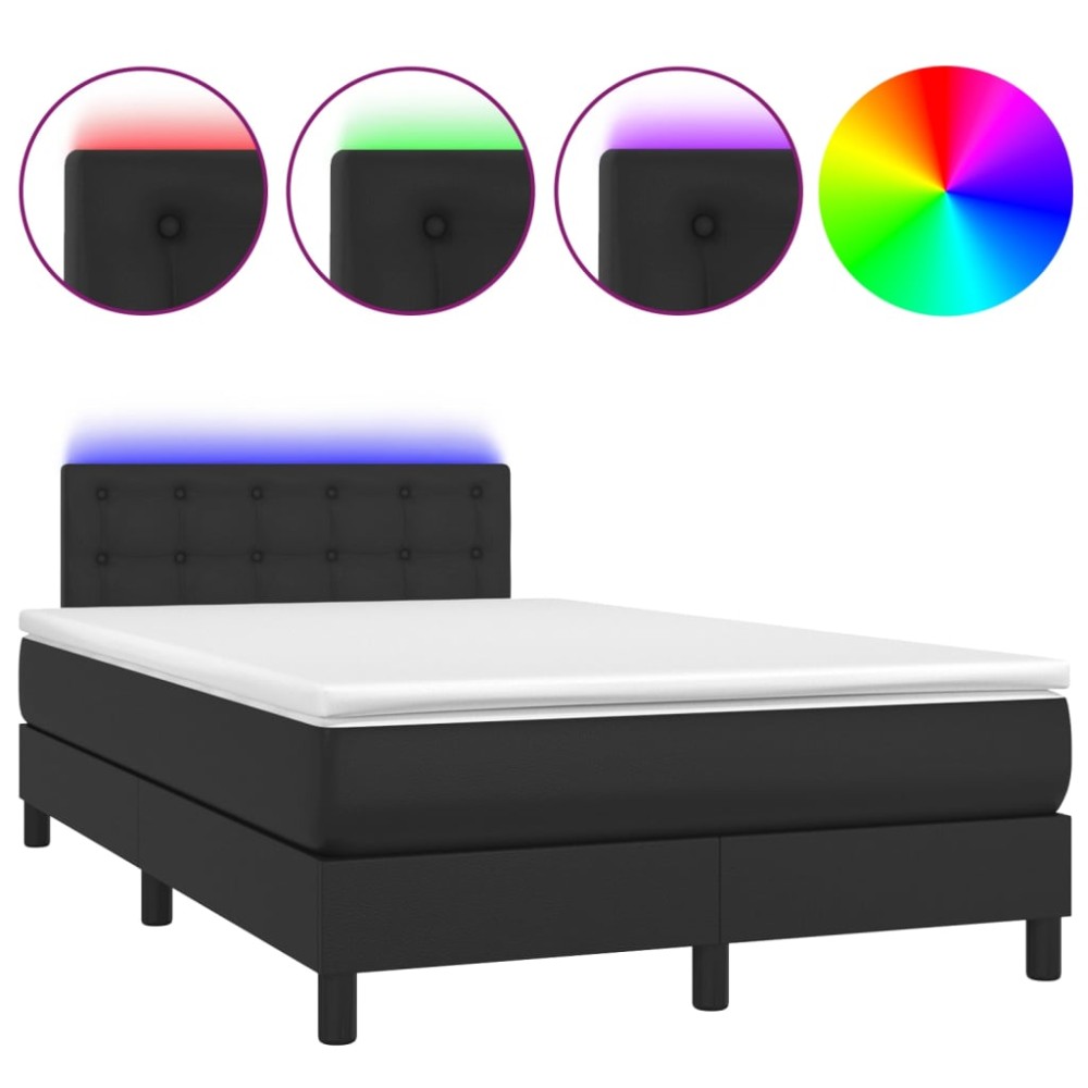 vidaXL Pat cu arcuri, saltea și LED, negru, 120x200cm, piele ecologică