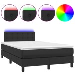 vidaXL Pat cu arcuri, saltea și LED, negru, 120x200cm, piele ecologică