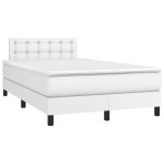 vidaXL Pat cu arcuri, saltea și LED, alb, 120x200 cm, piele ecologică