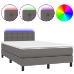 vidaXL Pat cu arcuri, saltea și LED, gri, 120x200 cm, piele ecologică