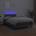 vidaXL Pat cu arcuri, saltea și LED, gri, 120x200 cm, piele ecologică