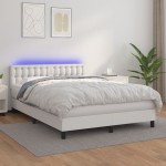 vidaXL Pat cu arcuri, cu saltea & LED, alb, 140x190 cm, piele eco vidaXL Pat cu arcuri, cu saltea & LED, alb, 140x190 cm, piele eco